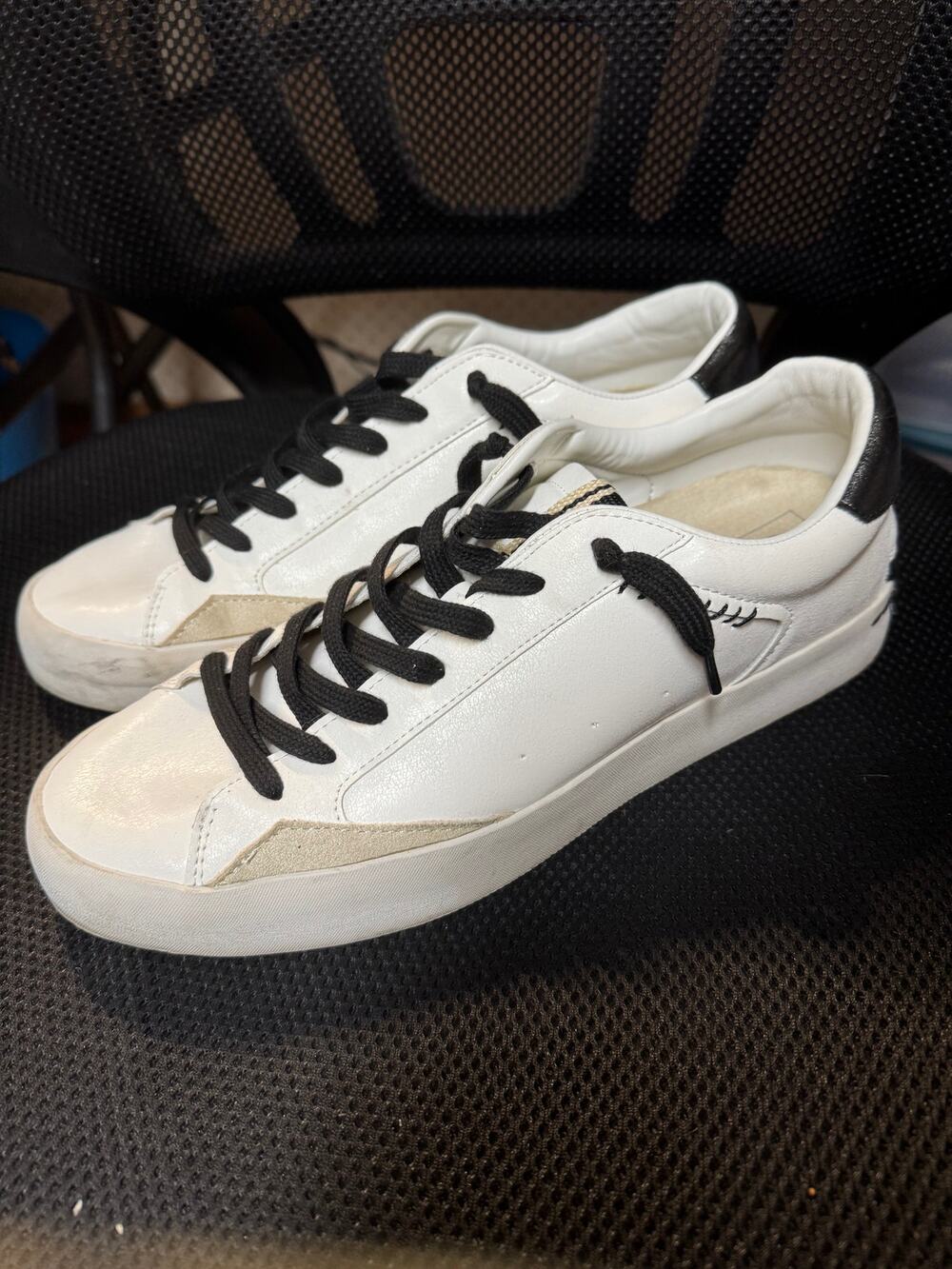 Ladies Shu Shop Ruby White Black Distressed Sneakers - Size 10